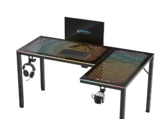 Eureka Ergonomics GAMING DESK: GTG-L60 60″ Spectrum RGB Reversible L Shape Glass Eureka Ergonomics GAMING DESK