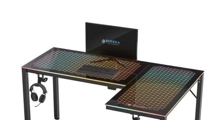 Eureka Ergonomics GAMING DESK: GTG-L60 60″ Spectrum RGB Reversible L Shape Glass Eureka Ergonomics GAMING DESK
